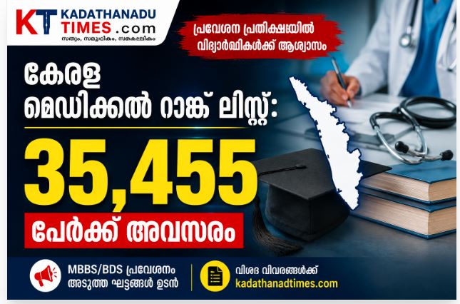 കേരള മെഡിക്കൽ റാങ്ക് ലിസ്റ്റ്: 35,455 പേർക്ക് അവസരം