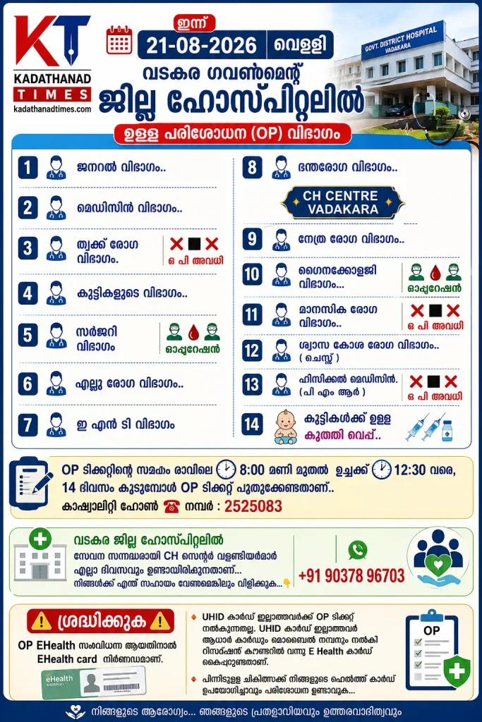 vadakara-district-hospital-op-schedule-today-august-21-2026